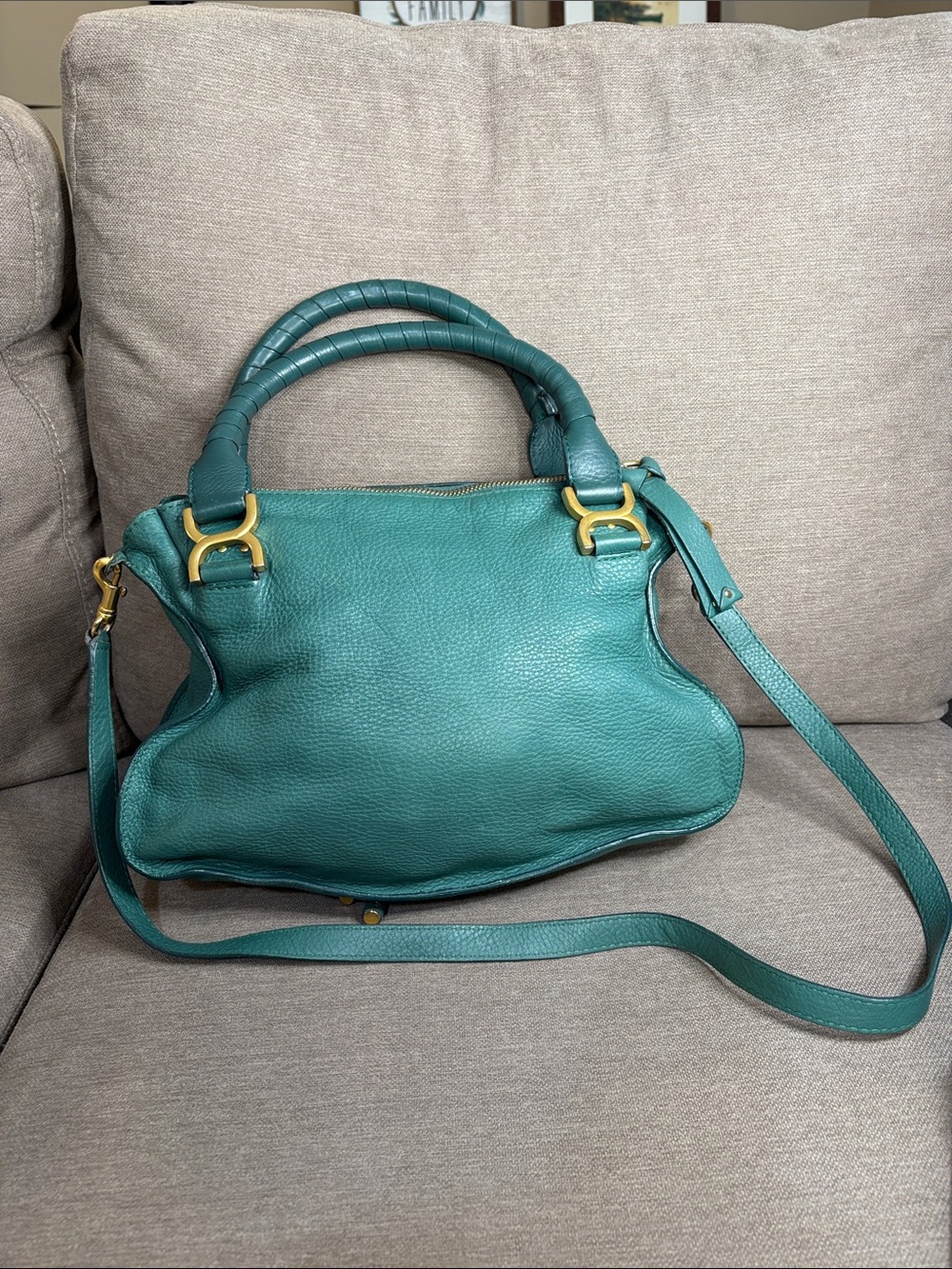 Chloé Marcie Green Teal Leather Satchel with Shoulder Strap & COA - Picture 3 of 13